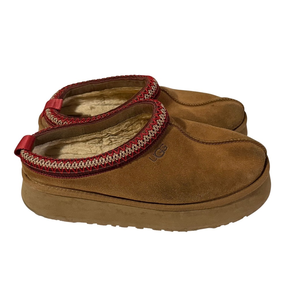 UGG Tazz Platform Slipper Chestnut Suede Mules 1143976 Womens Size 9